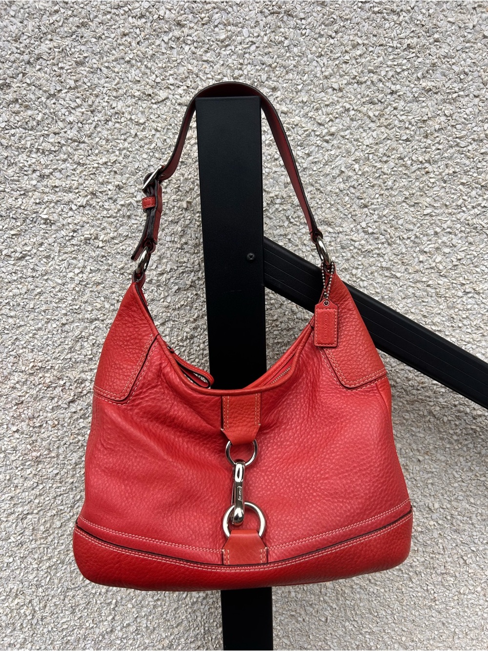 RARE Vintage Y2K 2000s Hamilton Clip Hobo Pebbled Leather Shoulder Purse. - Picture 2 of 15